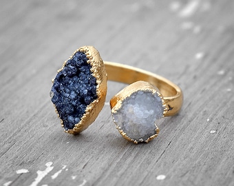 Black Druzy Ring | Gemstone Ring | Rose Gold Ring, Brass Ring, Gold Plated Ring, Ring For Women, Ring For Her, Gift For Her, Unique Jewelry