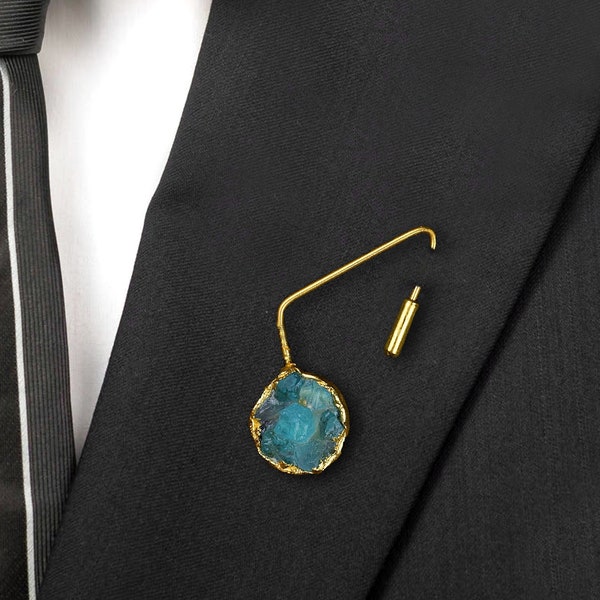 Natural Aquamarine Gemstone Brooch Pin \ Unisex Brooch Pin \ Mens Brooch \ Handmade Brooch \ Cloths Pin \ Costume Jewelry \ Blazer Pin