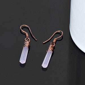 Rose Quartz Tiny Dangle Earrings Jewelry \ Pencil Earring \ Dangle Earring \ Pointed Crystal Earrings \ Gemstone Earrings \ Brass Earrings