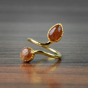 Red Sunstone Ring - Snake Ring - Bypass Ring - Brass Ring - Stackable Ring - Gift For Mother - Rings For Women - Wedding Ring - Decent Ring