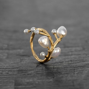 Raw Pearl Sea Gemstone Handmade Ring | Branches Ring | Statement Ring | Engagement Ring | Stackable Ring | Rings For Women | Tree Ring