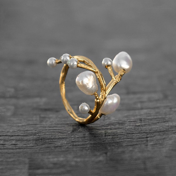 Raw Pearl Sea Gemstone Handmade Ring | Branches Ring | Statement Ring | Engagement Ring | Stackable Ring | Rings For Women | Tree Ring