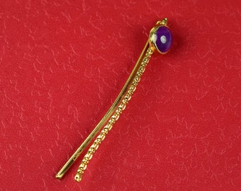 Presilha de cabelo artesanal com pedra ametista – Latão, presente para noivas (10 x 10 mm)
