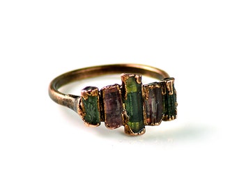 Multi Tourmaline Ring | Rough Stone Ring | Statement Ring | Gemstone Ring | Copper Ring | Stackable Ring | Ring For Women | Handmade Ring