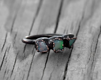 Rauwe Australische opaalring | Koperen koperen sieraden