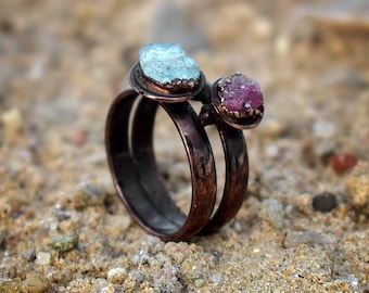 Tourmaline & Apatite Ring | Raw Stone Ring | Statement Ring | Gemstone Ring | Copper Ring | Stackable Ring | Rings For Women | Handmade Ring