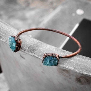 Natural Blue Apatite Copper Cuff Bangle, Adjustable Bracelet