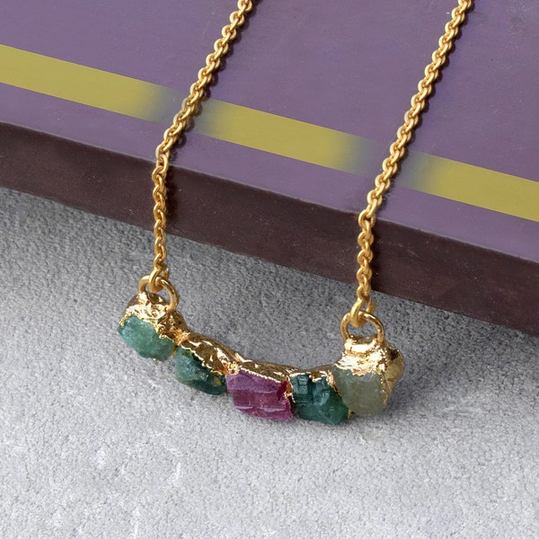 Multi Tourmaline Gemstone Handmade Necklace \ Rough Stone Necklace \ Copper Necklace \ Statement Necklace \ Wedding Necklace \ Gifts For Her
