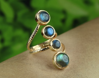 Natural Multi Labradorite Gemstone Ring \ Gemstone Ring \ Promise Ring \ Multi Stone Rings \ Cocktail Ring \ Gifts For Her \ Snake Ring