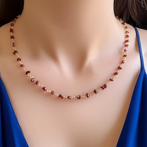 Red Ruby Uncut Necklace \ Wire Wrap Necklace \ Birthstone Jewelry \ Minimalist Necklace \ Beaded Jewelry \ Gemstone Chain \ Handmade Jewelry