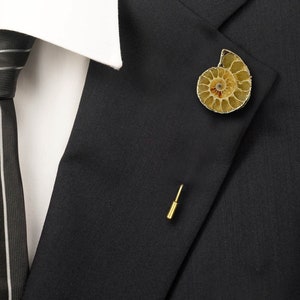 Natural Ammonite Brooch Pin \ Gemstone Brooch \ Pearl Stone Brooch \ Men Brooch \ Handmade Brooch \ Cloth Pin \ Costume Jewelry \ Blazer Pin