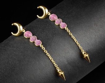 Natural Raw Tourmaline Gemstone Earrings - Dangle Earrings - Half Moon Earrings - Teardrop Earrings - Arrow Earrings - Push Back Earrings
