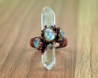 Crystal Ring | Labradorite Ring | Multi Stone Ring | Electroformed Ring, Vintage Rings, Antique Gemstone Ring, Handmade Ring, Ring For Women