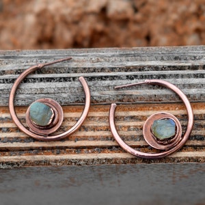 Natural Labradorite Gemstone Earrings \ Hoop Earrings \ Handmade Earrings \ Gift For Women \ Huggie Earrings \ C Hoop Earrings