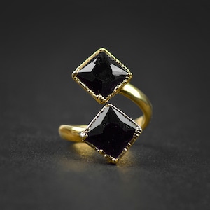 Black Onyx Gemstone Ring | Princess Cut Ring | Bypass Ring | Open Ring | Stackable Ring | Rings For Women | Wedding Ring