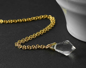 Gold Plated Brass Pointed Crystal Pendant – Minimalist Drop Necklace
