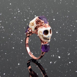 Purple Amethyst Ring | Horror Skull Ring | Rough Stone Ring | Statement Ring | Multi Gemstone Ring | WeddingRing,Handmade Stackable Ring