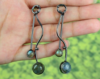 Natural Fire Labradorite Dangle Oorbellen \ Drop Oorbellen \ Gemstone Earring \ Handgemaakte oorbellen \ Oorbellen voor vrouwen \ Verlovingsoorbellen