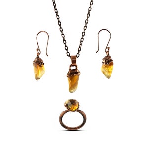 Natural Citrine Gemstone Set Of 3 piece Jewelry \ Citrine Pendant \ Citrine Earrings \ Citrine Ring \ Womens Earrings \ Rings For Women