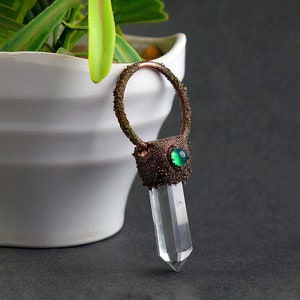 Natural Pointed Crystal & Onyx Necklace Pendant \ Healing Pendant \ Womens Pendant \ Raw Stone Pendant \ Delicate Necklace \ Vintage Pendant