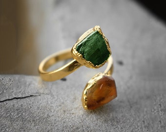 Emerald Ring | Citrine Ring | Rough Stone Ring | Rings For Women | Gift For her | Trendy Rings | Copper Ring | Statement Ring | Boho Rings