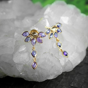 Purple Amethyst & Citrine Color CZ Dangle Earrings | Dangle Earrings | Drop Earrings | Minimal Jewelry | Gemstone Earrings \ Brass Earrings