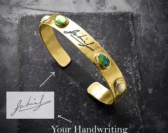Real Handwriting Opal Bracelet \ Personalized Name Bracelet \ Signature Bracelet \ Engraving Jewelry \ Cuff Bracelet \ Gemstone Bracelet
