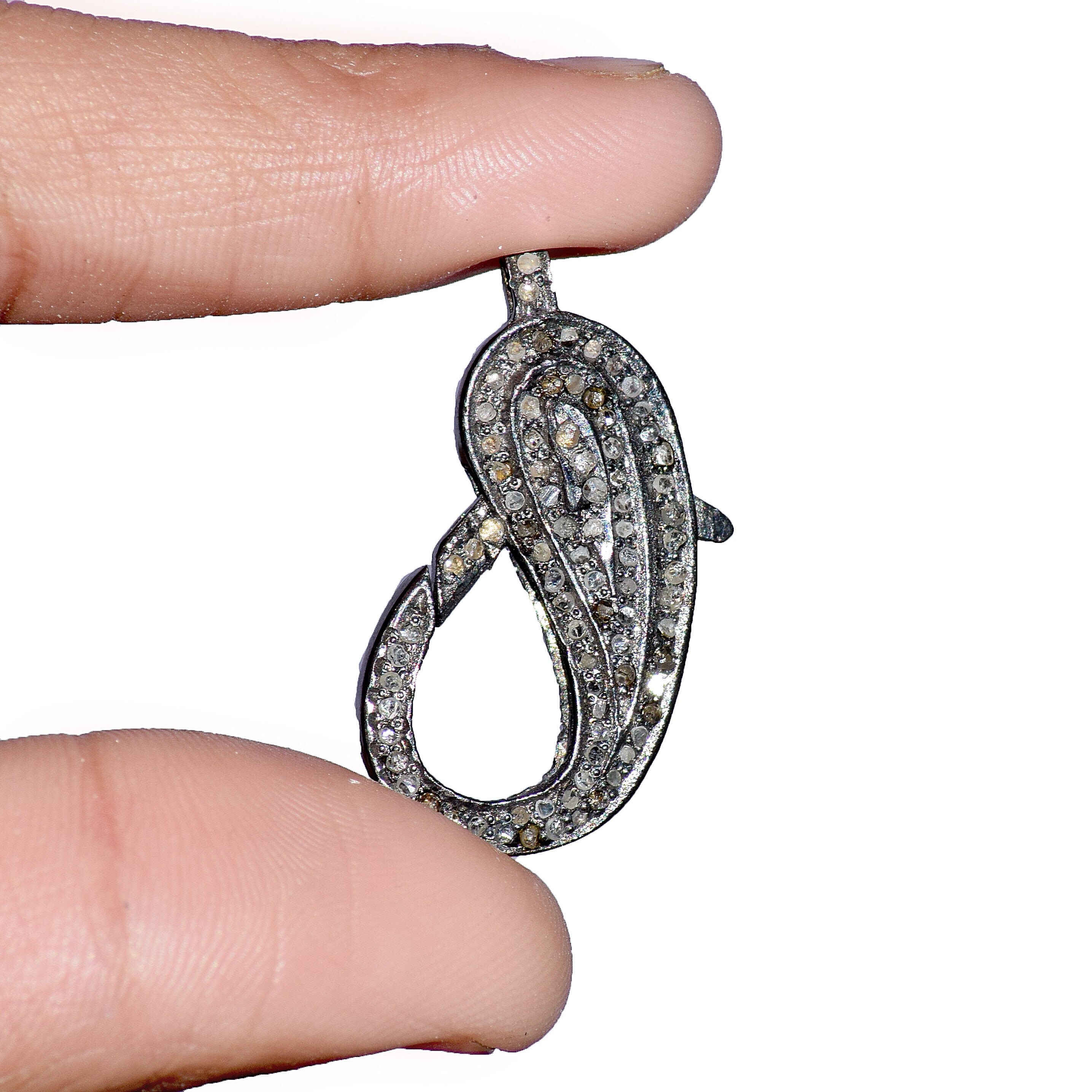 Natural Pave Diamond Lobster Clasp Lock 925 Sterling Silver Etsy