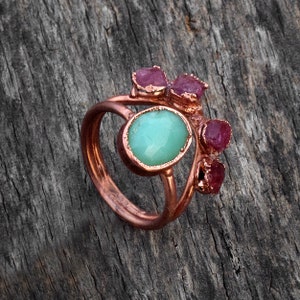 Natural Chalcedony & Ruby Gemstone ring Boho Rings Double Band Ring Antique Rings Birthstone Ring Wedding Ring Statement Ring image 3