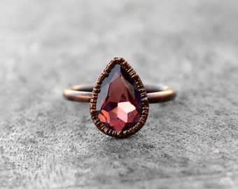 Amethyst Hydro Gemstone Ring | Copper Electroplated Solitaire Statement Ring