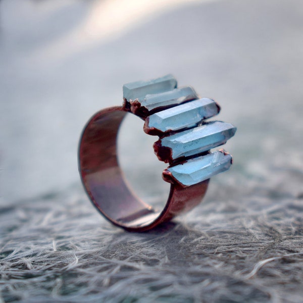 Beautiful Blue Aquamarine Gemstone Ring \ Rough Stone Ring \ Pencil Shape Ring \ Statement Ring \ March Birthstone Ring \ Handmade Jewelry