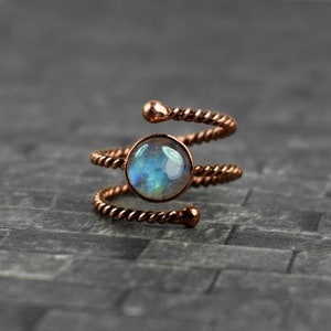 Natural Labradorite Gemstone Open Ring \ Snake Ring \ Rings For Women \ Stackable Ring \ Minimalist Ring \ Designer Ring \ Metal Rope Ring