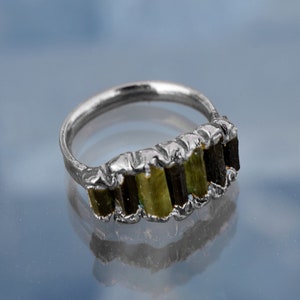 Multi Tourmaline Pencil Gemstone Ring Raw Stone Ring Statement Ring Statement Ring Womens Ring Stackable Ring Rings For Women Black