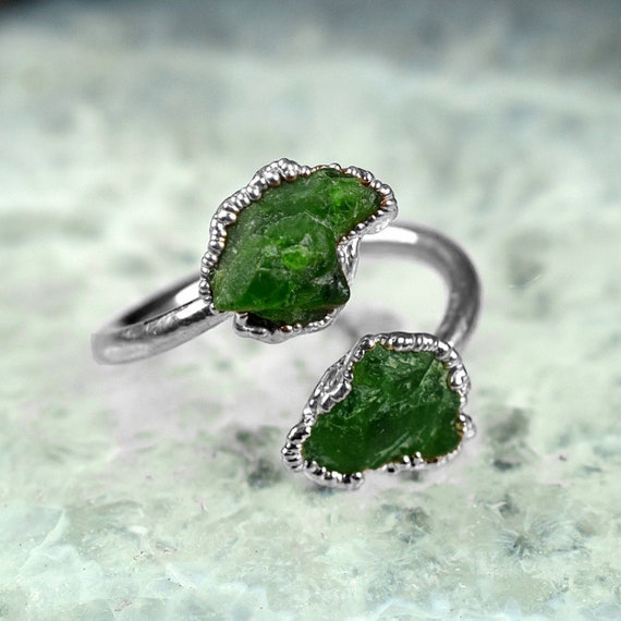 Natural Rough Emerald Ring Raw Emerald Birthstone Ring Gemstone