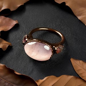 Rose Quartz Ring | Ruby Ring | Brass Ring | Gemstone Ring | Handmade Ring | Brass Jewelry | Ring For Her | Ring For Women | Statement Ring