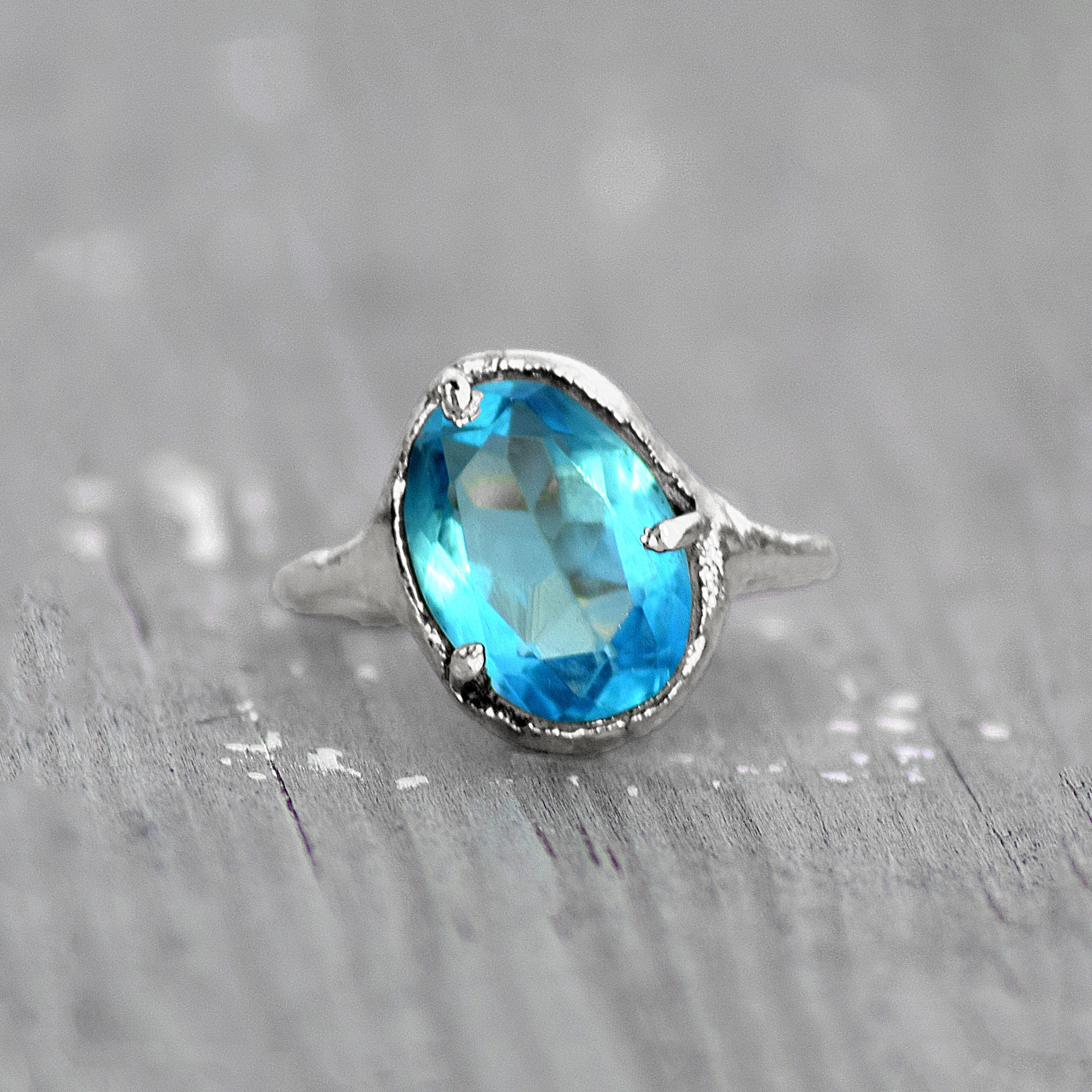 Swiss Blue Topaz Ring with Marquise Side Stone | LUO