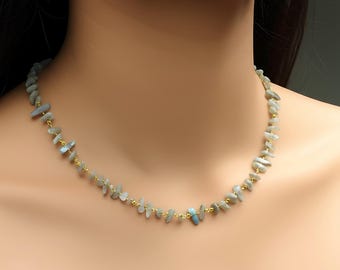 Natural Labradorite Chip Necklace \ Rosary Chain Necklace \ Gemstone Necklace \ Beaded Necklace \ Minimalist Jewelry \ Handmade Jewelry