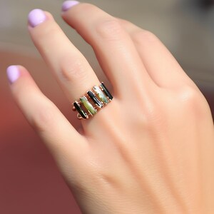 Natural Multi Color Tourmaline Gemstone Ring \ Raw Pencil Stone Ring ...