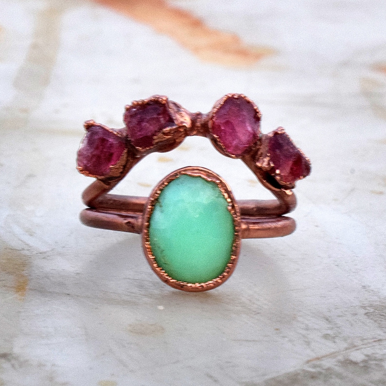 Natural Chalcedony & Ruby Gemstone ring Boho Rings Double Band Ring Antique Rings Birthstone Ring Wedding Ring Statement Ring image 6