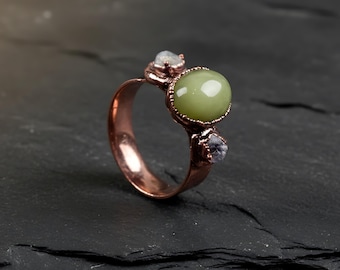 Natural Cats Eye & Labradorite Gemstone Ring \ Brass Ring \ Handmade Jewelry \ Minimal Ring \ Rings For Women \ Bohemian Ring \ Unique Rings