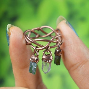 Tourmaline & Crystal Quartz Gemstone Ring \ Tree branch Ring \ Charms Ring \ Multi Stone Rings \ Rings For Women \ Gifts For Her \ Boho Ring