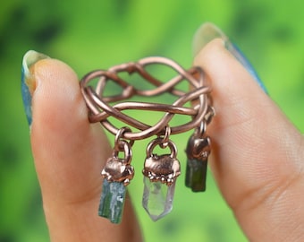 Tourmaline & Crystal Quartz Gemstone Ring \ Tree branch Ring \ Charms Ring \ Multi Stone Rings \ Rings For Women \ Gifts For Her \ Boho Ring