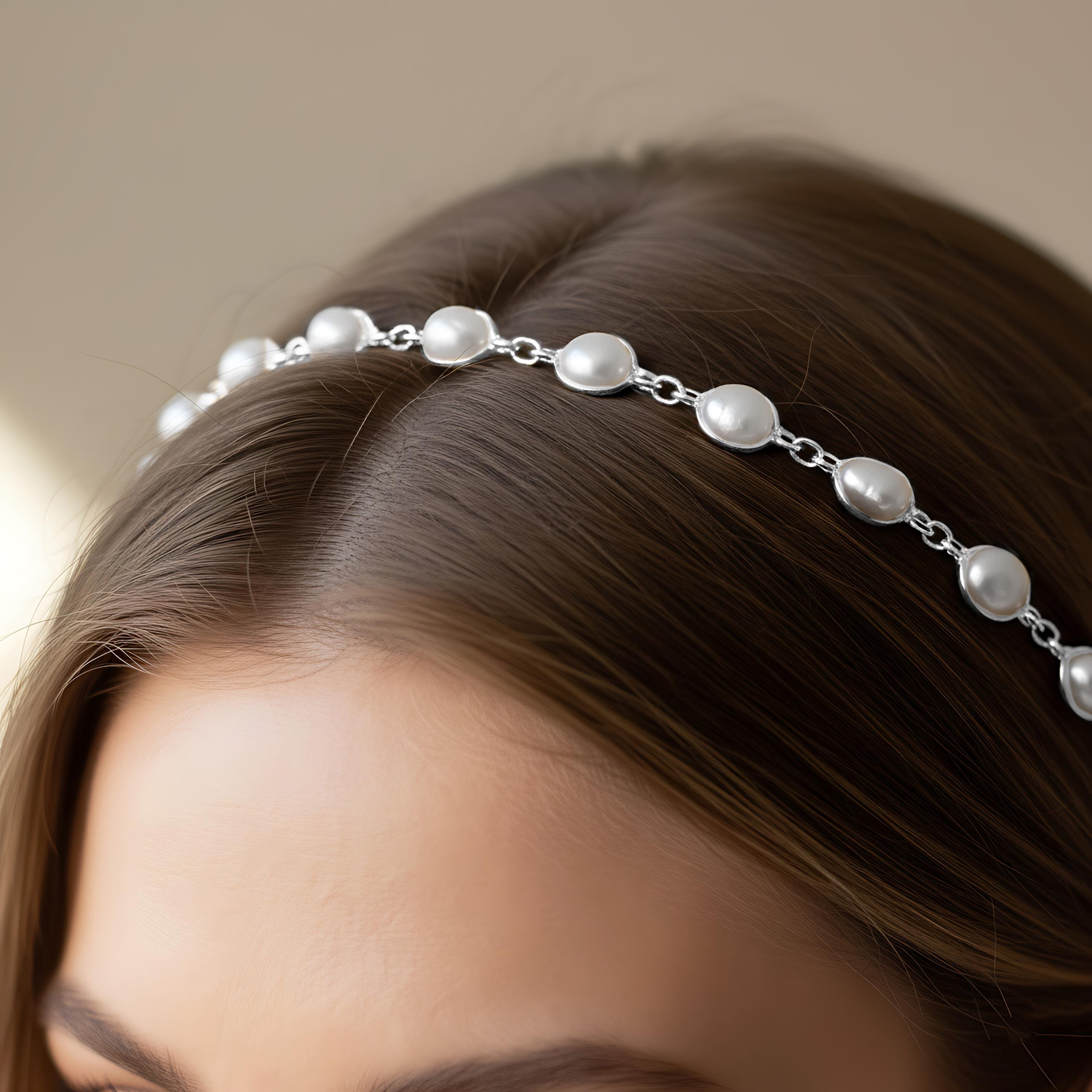 Pearl Wedding Headband \ Bridal Hair Chain \ Delicate 