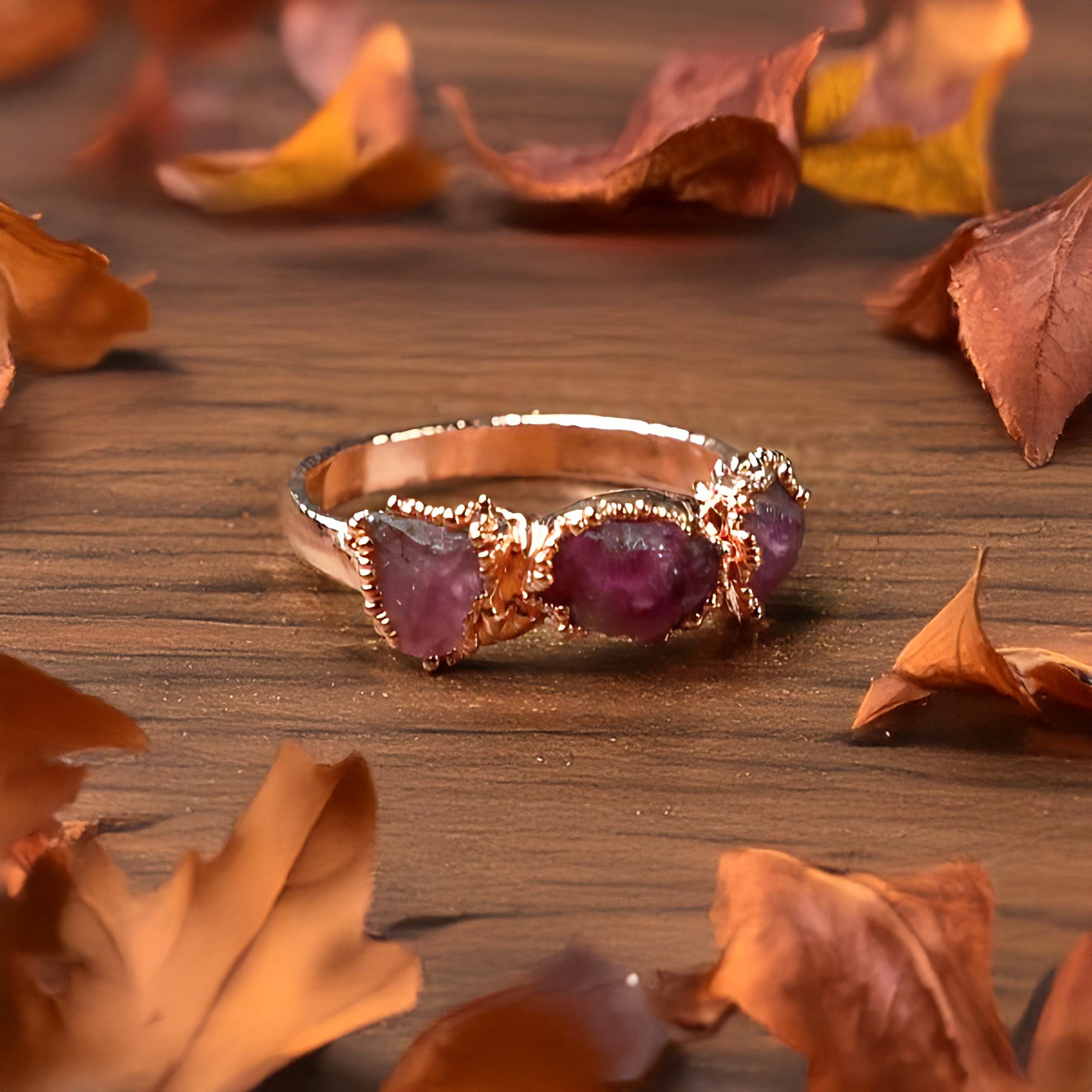 Natural Raw Ruby Gemstone Ring \ Electroformed Copper Ring \ Womens Ring \ Raw Stone Ring \ Birthstone Ring \ Dainty Ring \ Anniversary Gift