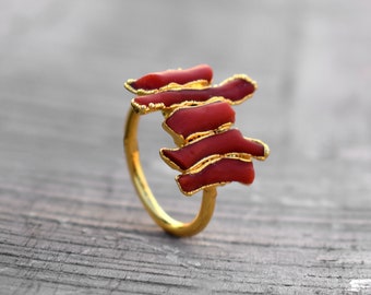 Natural Red Coral Pencil Gemstone Ring Rough Stone Ring Statement Ring  Copper Ring Stackable Ring Ring For Women Handmade Ring