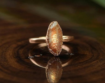 Handmade Sun Stone Ring – Brass Statement Ring for Her (16x8mm)