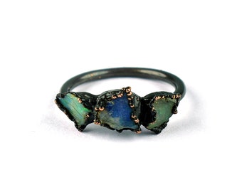 Natural Fire Opal Ring \ Raw Opal Ring \ Boho Ring \ Black Oxidized Ring \ Engagement Ring \ Birthstone Ring \ Promise Ring \ Wedding Band
