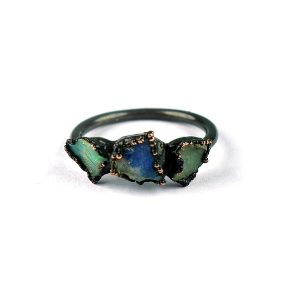 Fire Opal Ring Raw Opal Ring Opal Jewelry Black Polish - Etsy