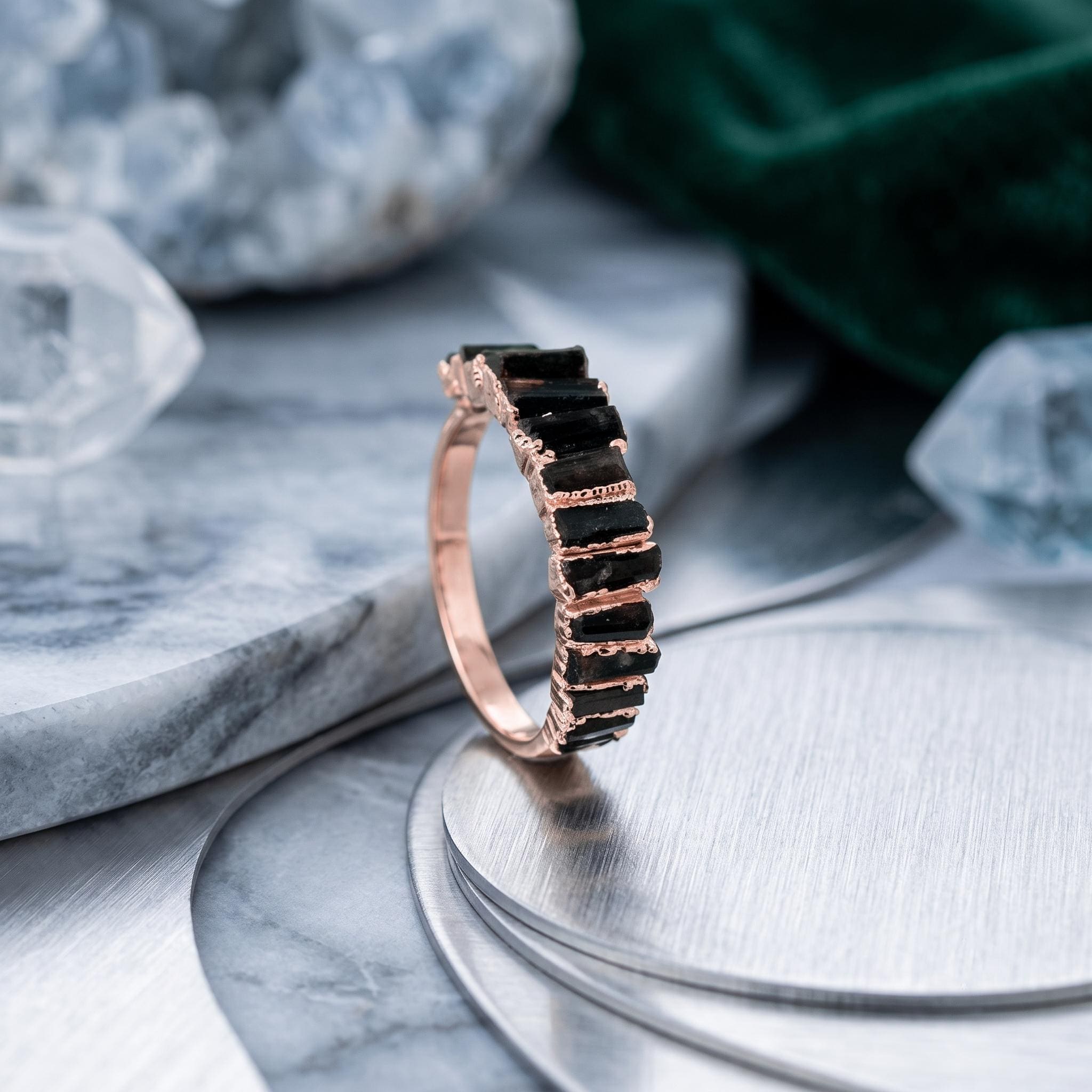 Black Tourmaline Ring - Raw Gemstone Jewelry - Wedding Statement
