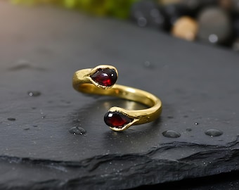 Natural Red Pear Garnet Ring \ Delicate Ring \ Bypass Ring \ Gemstone Ring \ Minimalist Ring \ Stacking Rings \ Rings For Women \ Boho Rings